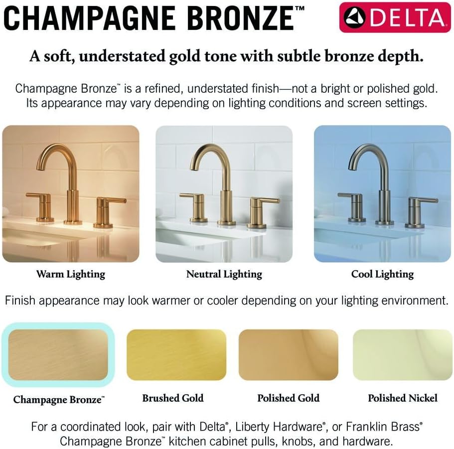 Delta Arvo Brushed Gold Bathroom Faucet 1 Hole, Single Hole Bathroom Sink Faucet for Vanity, Push-Pop Drain Assembly, Champagne Bronze 15840LF-CZ
