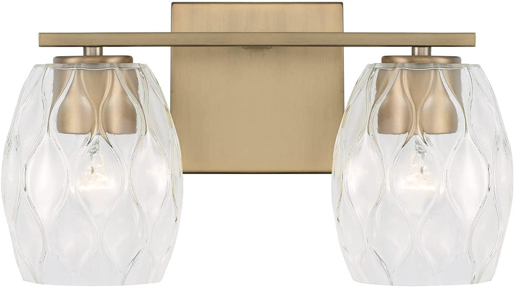 Capital Lighting 145321AD-525 Lucas Transitional Wavy Embossed Glass Vanity Lights for Bathroom, 2-Light 200 Total Watts, 8' H x 14' W, Aged Brass