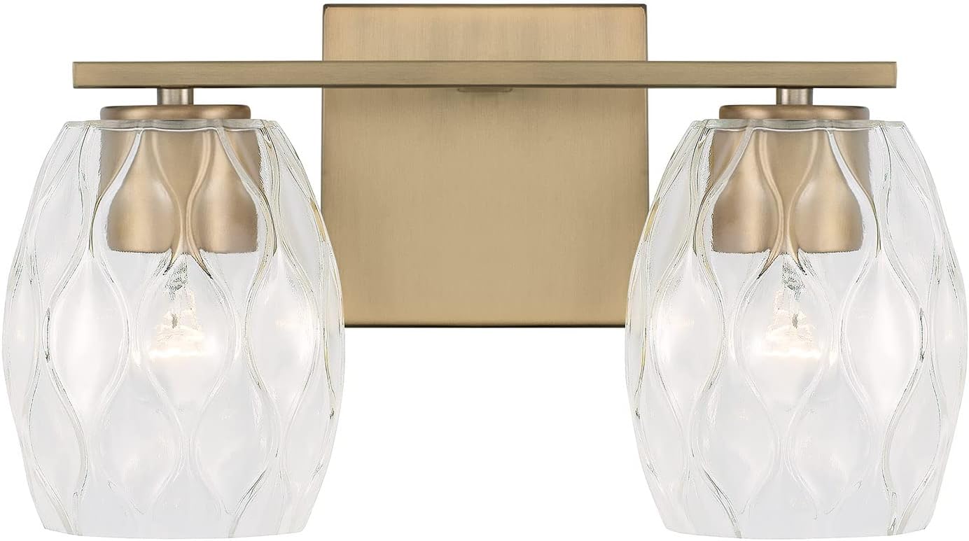 Capital Lighting 145321AD-525 Lucas Transitional Wavy Embossed Glass Vanity Lights for Bathroom, 2-Light 200 Total Watts, 8' H x 14' W, Aged Brass