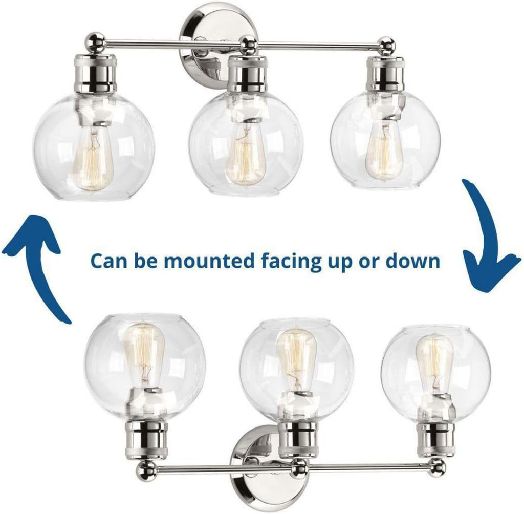 Hansford Collection 3-Light Clear Glass Coastal Bath Vanity Light Polished Nickel
