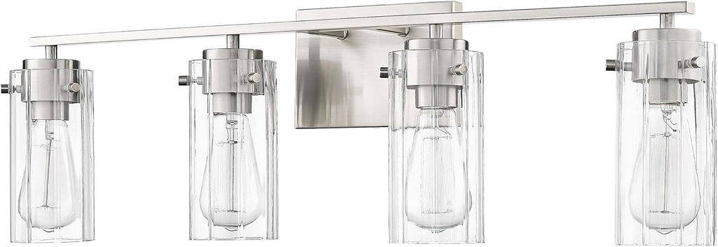 ML Lighting | Serena Collection | 10304-BN | 4 Light Vanity in Brushed Nickel Finish with Clear Ribbed Glass Shade | Versatile Design That adds High-End Texture and Elegance to Your Bathroom