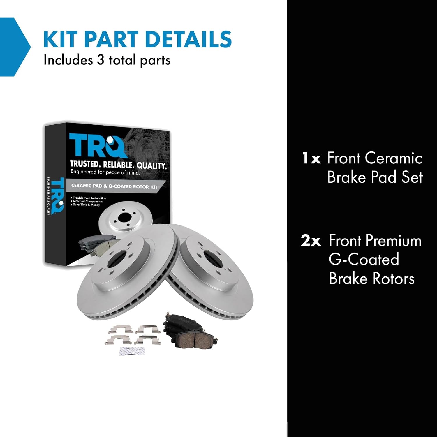 TRQ Front Ceramic Brake Pad and Rotor Set Coated Compatible with 2018-2019 Subaru Crosstrek 2017-2019 Subaru Impreza with 294mm Diameter Front Rotors
