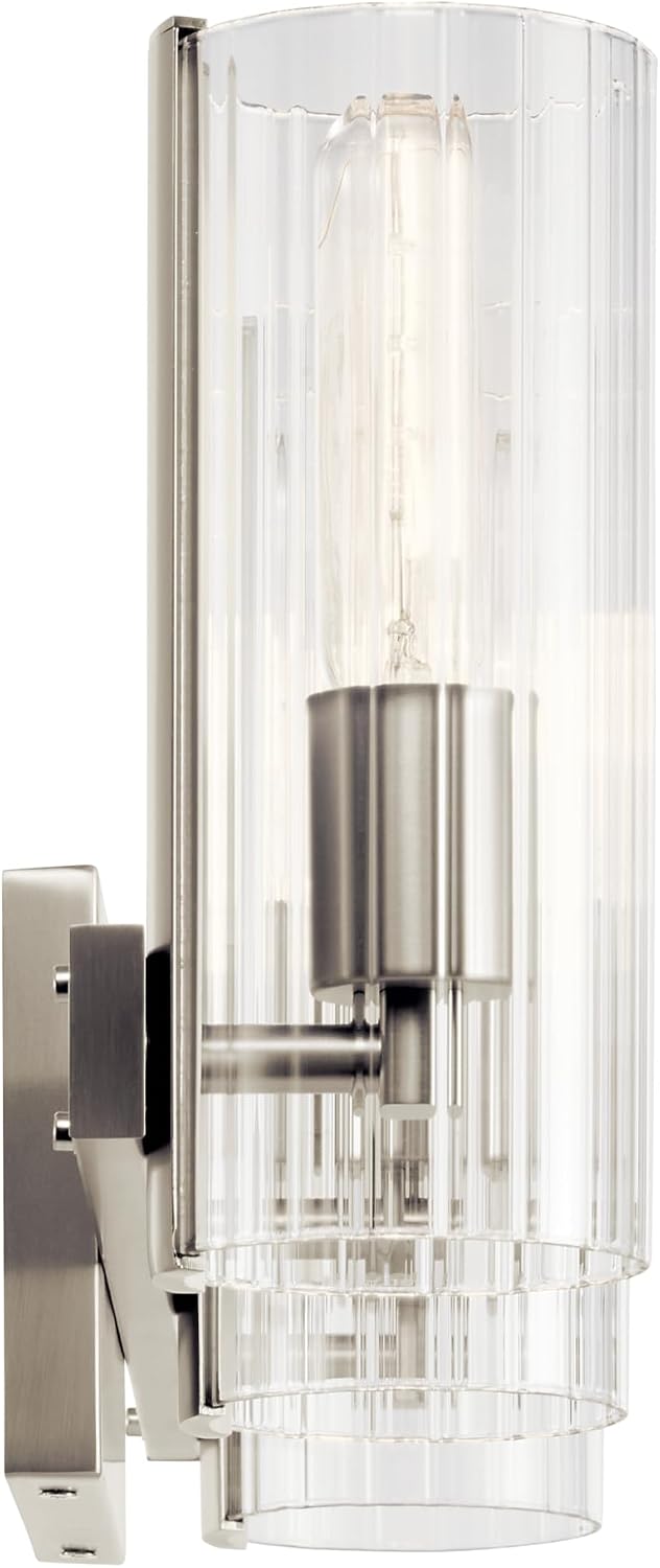 Kichler Jemsa 3-Light Bathroom Vanity Light Fixture, Modern Wall Mount with Clear Fluted Glass in Brushed Nickel for Powder Room or Mirror (9.75' x 22.75'), 55168NI