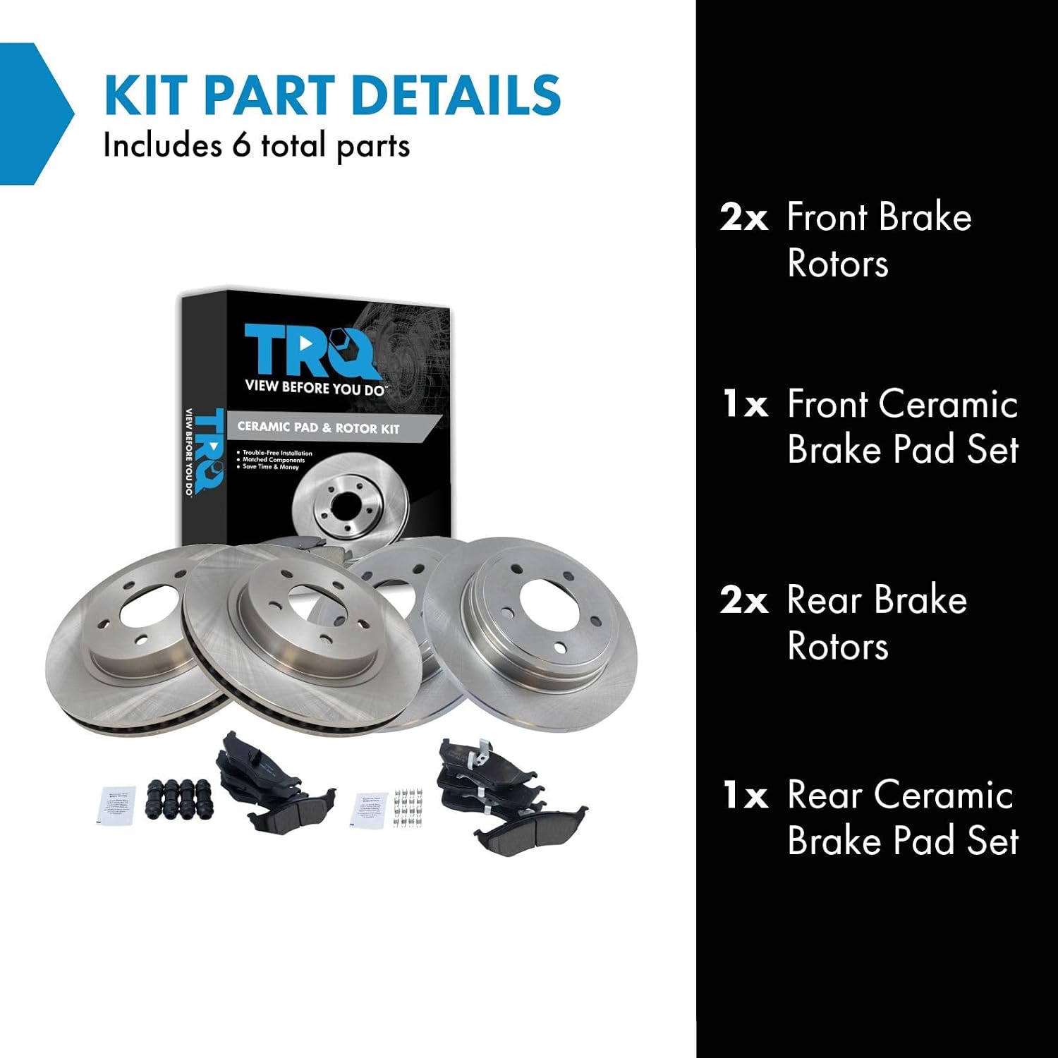 TRQ Front and Rear Brake Pad and Rotor Set Ceramic Compatible with 1999-2004 Chrysler 300M Dodge Intrepid 1998-2004 Concorde 1999-2001 LHS