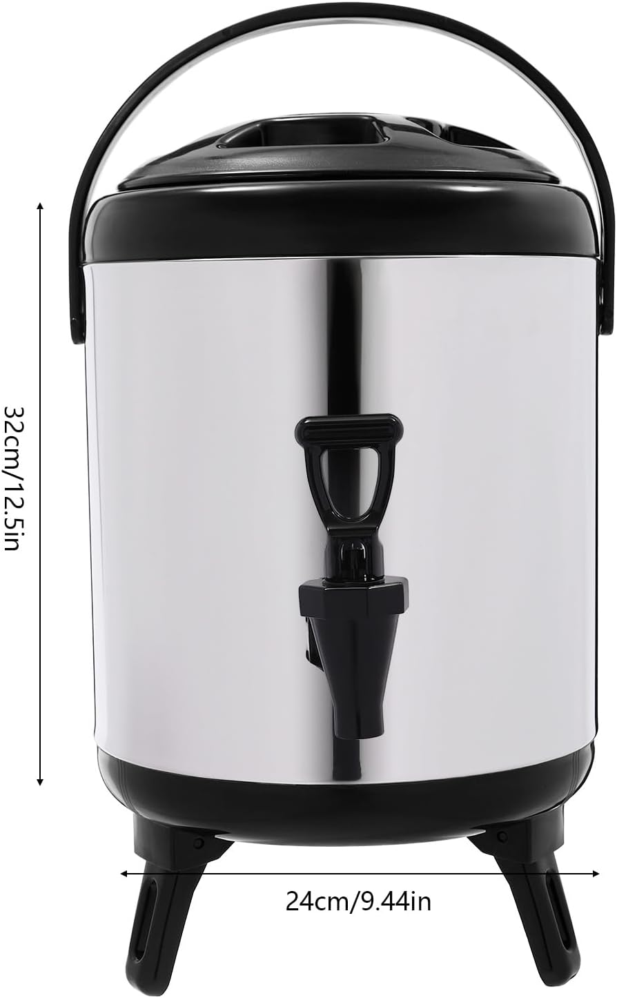 Hot Water Dispenser, 6L Thermal Bucket, Stainless Steel Insulated Beverage Dispenser, Coffee Urn Kettle Boiler Warmer For Outdoor Picnics, Travels, Cafes, Buffets(Black+silver)