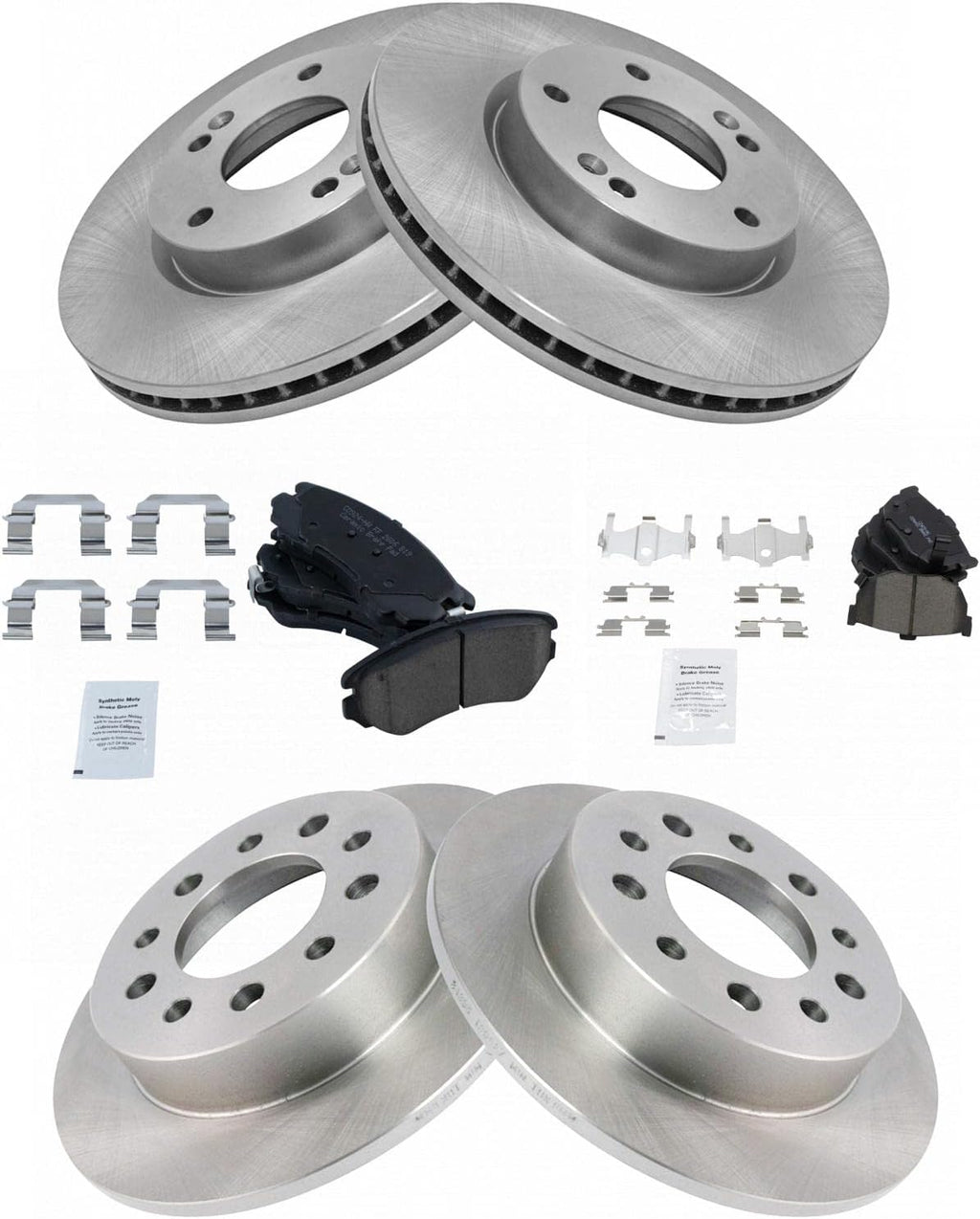 TRQ Front and Rear Brake Pad and Rotor Set Ceramic Vented Solid Rotors Compatible with 2003-2008 Hyundai Tiburon