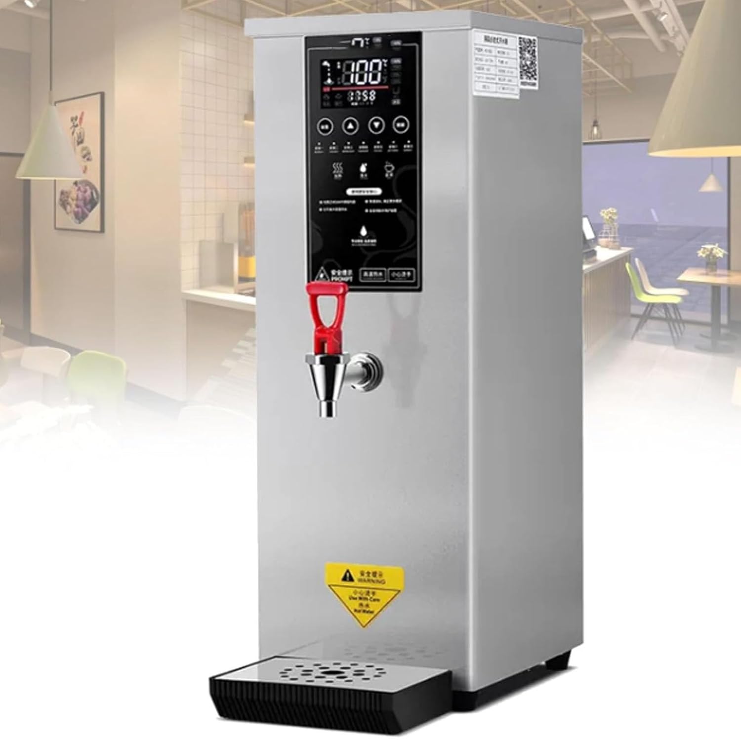 Hot Water Dispensers Commercial Large Hot Beverage Dispenser Kettle Temperature Adjustable, 60L/H Large Output 304 Stainless Steel Inner Desktop Electric Hot Water Boiler for Hotels, Bar Silver