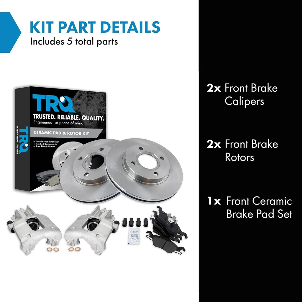 TRQ Front Brake Pad and Rotor Set Ceramic Vented Rotors Calipers Compatible with 2000-2004 Ford Focus