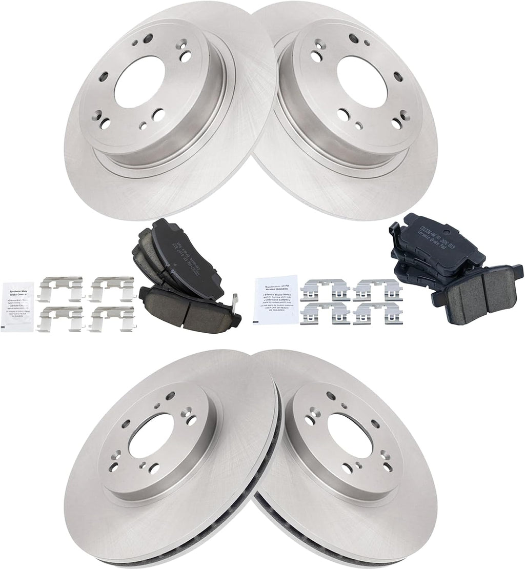 TRQ Front and Rear Brake Pad and Rotor Set Ceramic Vented Rotors Compatible with 2009-2010 Acura TSX 2008-2009 Honda Accord