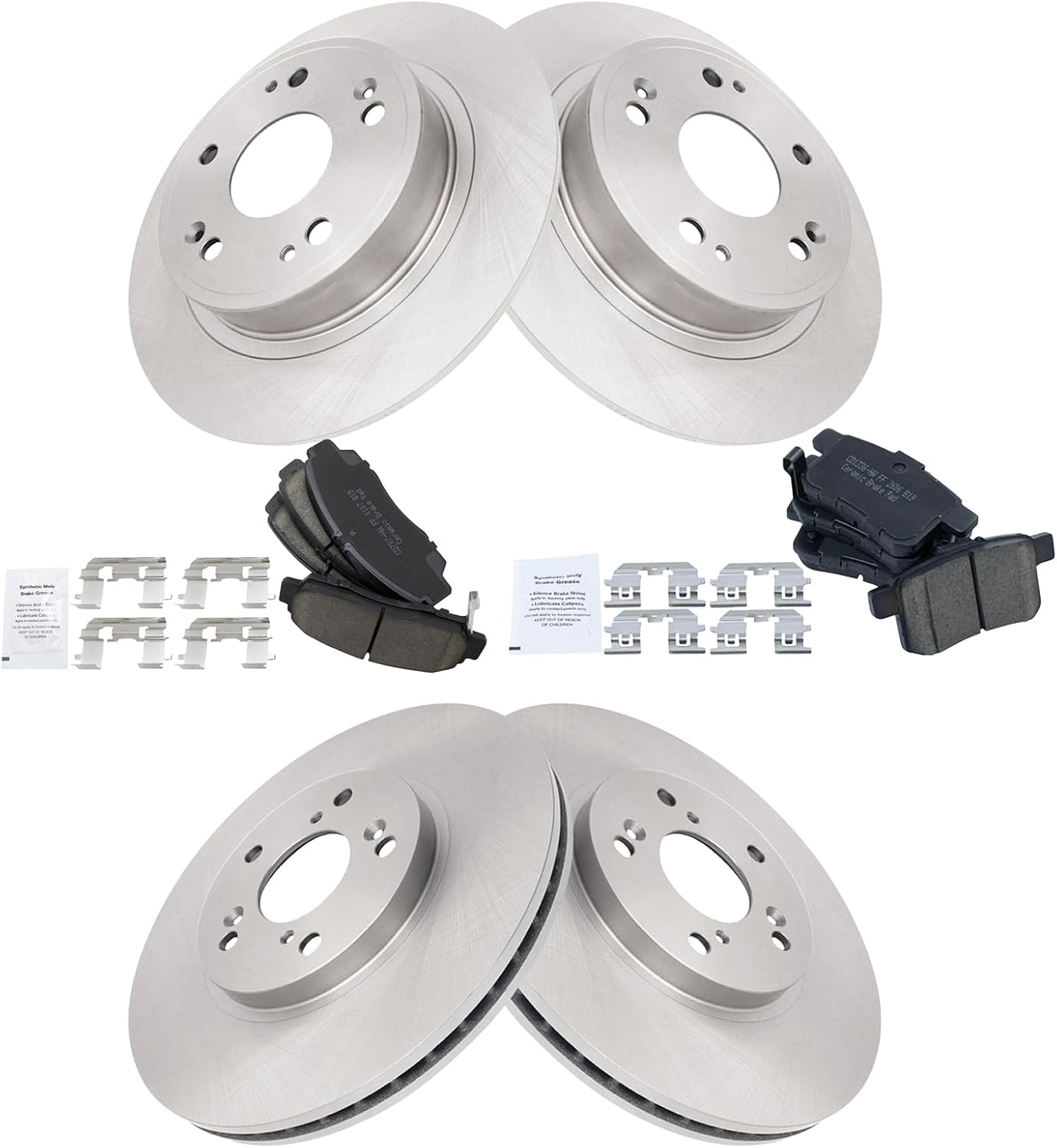 TRQ Front and Rear Brake Pad and Rotor Set Ceramic Vented Rotors Compatible with 2009-2010 Acura TSX 2008-2009 Honda Accord