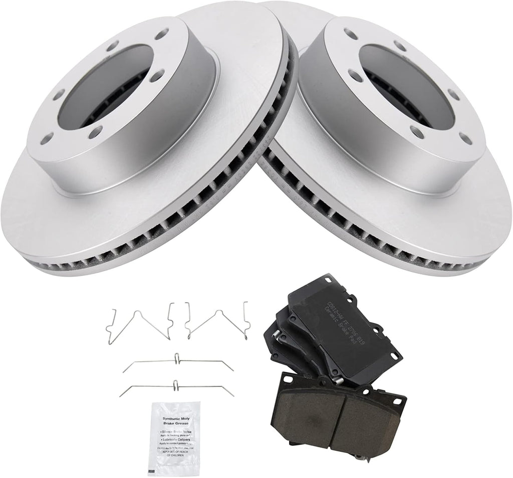 TRQ Front Brake Pad and Rotor Set Ceramic G Coated Vented Rotors Compatible with 2001-2003 Toyota Sequoia 2000-2003 Tundra