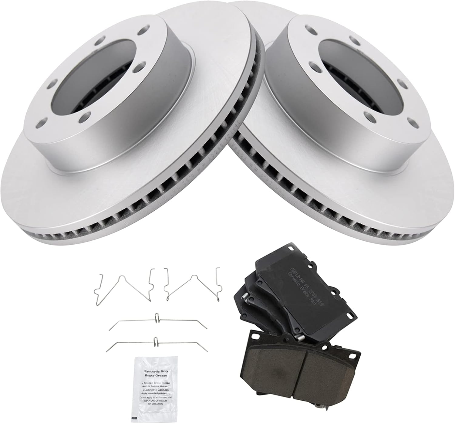 TRQ Front Brake Pad and Rotor Set Ceramic G Coated Vented Rotors Compatible with 2001-2003 Toyota Sequoia 2000-2003 Tundra