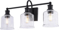 VAXCEL Northbrook 3-Light 24 in. Wide Matte Black Traditional Bathroom Vanity Lighting Fixture, Clear Seeded Glass Shade, Dimmable, LED Compatible, Over The Mirror Mounted Steel Wall Sconce