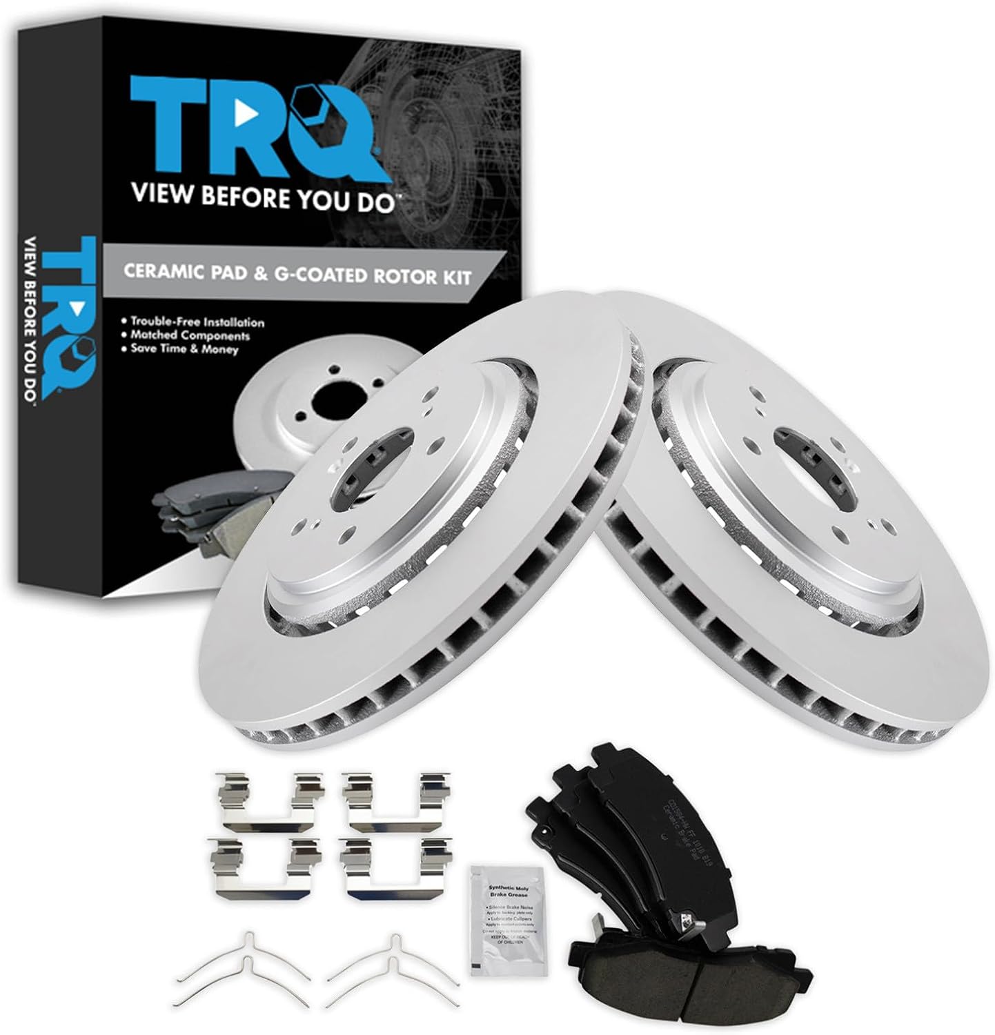 TRQ Front Brake Pad and Rotor Set Ceramic G Coated Vented Rotors Compatible with 2015-2020 Acura TLX