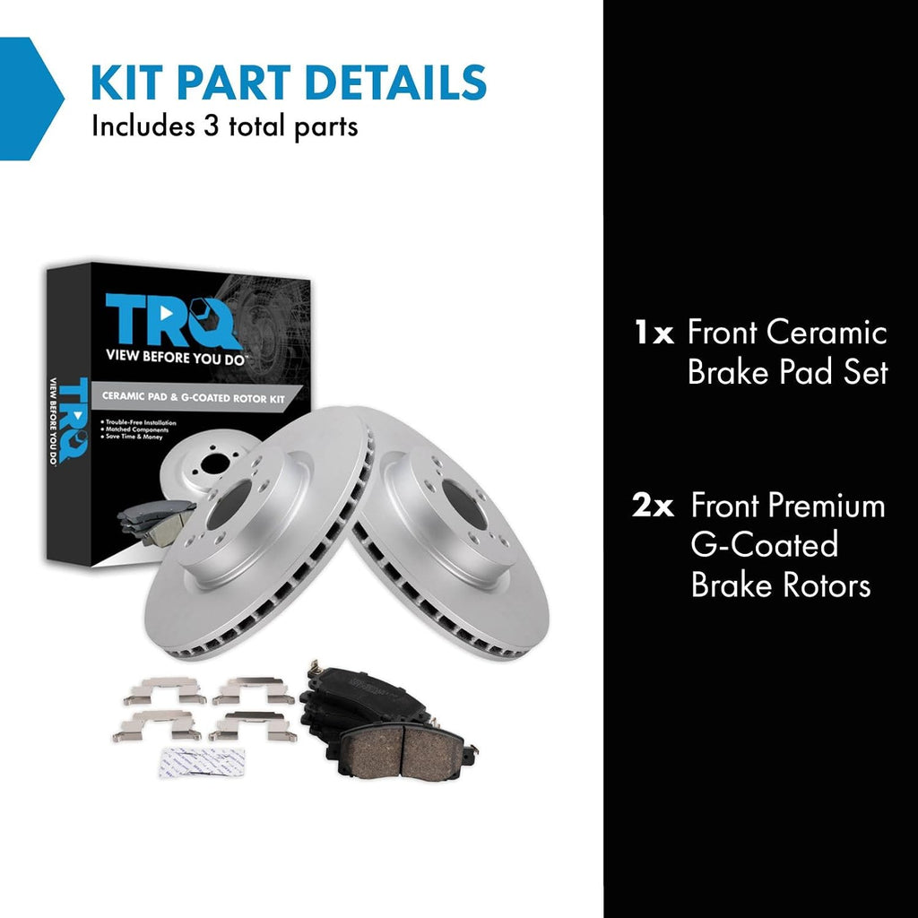 TRQ Front Brake Pad and Rotor Set Ceramic Coated Vented Rotors Compatible with 2017-2019 Subaru Impreza