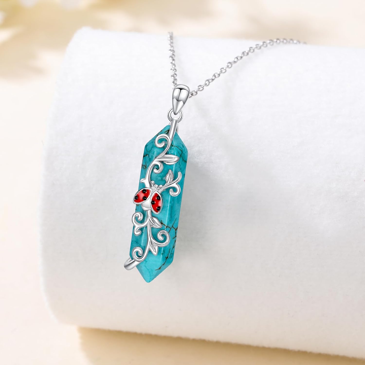Natural Turquoise Ladybug Necklace for Women 925 Sterling Silver Ladybug Pendant Necklace with Genuine Turquoise Jewelry Gifts