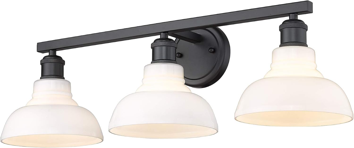 Golden Lighting Yep Carver 3-Light Vanity in Matte Black and Vintage Milk Glass