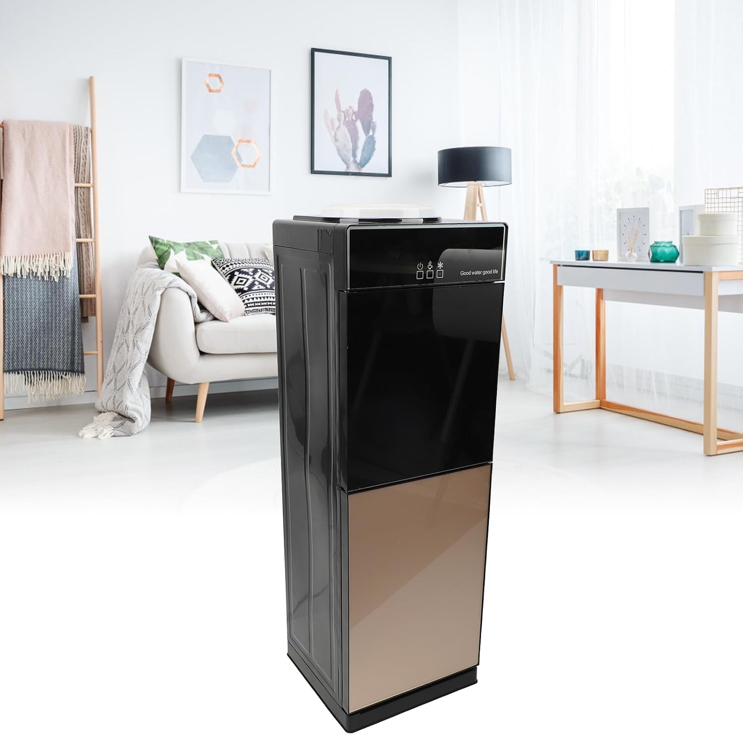 Top Loading Water Cooler Dispenser, Freestanding Hot and Cold Water Cooler Dispenser Desktop Electric Water Cooler Machine with Storage Cabinet for Home Office Use