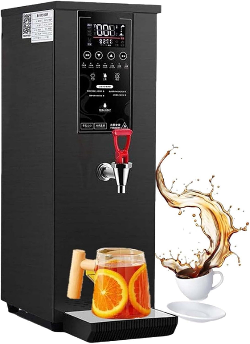 Commercial Hot Water Dispenser, Electric Countertop Step-Heating Boiler for Tea, Coffee, and Desserts in Hotels and Cafés, 60L/H Large Output Black