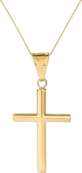 Amanda Rose Collection Dainty Tube Cross Pendant for Women – Choice of 10K or 14K Yellow or White Gold – Real Gold Cross Necklace Charm, Pendant Only or with Adjustable Gold Chain