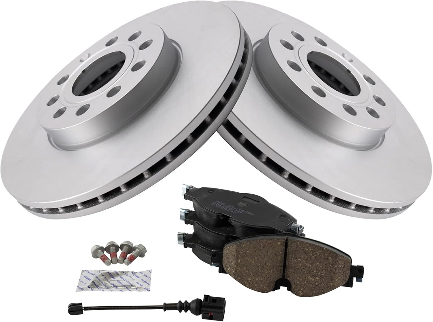TRQ Front Brake Pad and Rotor Set Ceramic G Coated Vented Rotors Compatible with 2015-2016 Audi A3 2015-2021 Volkswagen Golf 2015-2019 e-Golf SportWagen 2019-2021 Jetta
