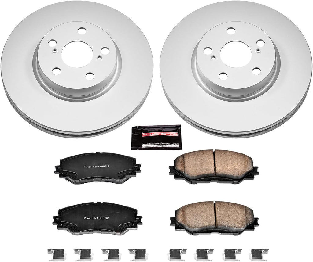 PowerStop Front Brake Kit for Pontiac Vibe 2009-10 |Scion xD 2008-14 |Toyota Corolla 2009-19 |Matrix 2009-13 - Fully-Coated Disc Rotors with Z17 Ceramic Brake Pads Replacement, CRK4669