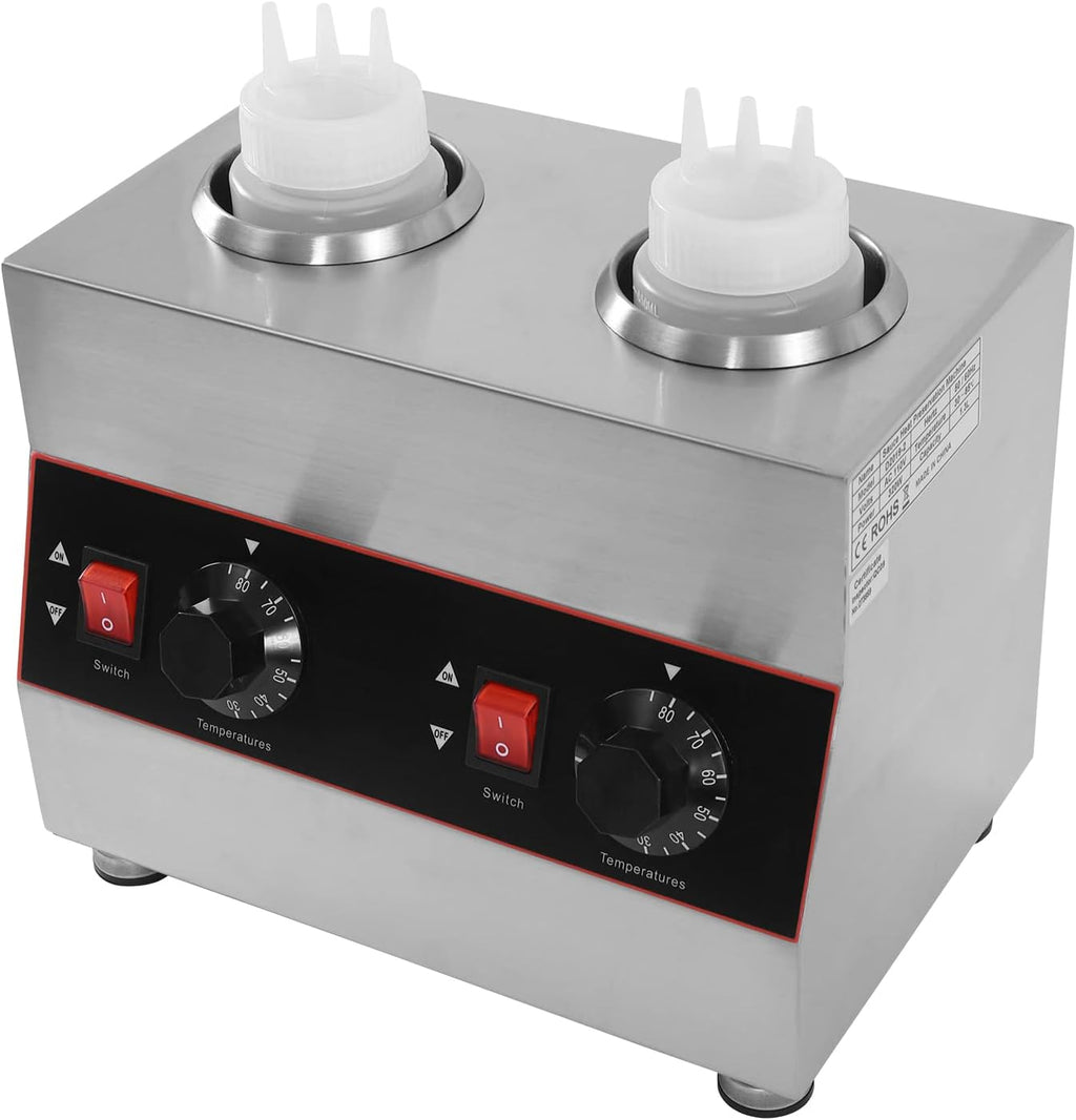 Commercial Electric Sauce Warmer Heater, 2 Grids Countertop Food Sauce Dispenser Heater, Jam Cheese Chocolate Caramel Sauce Heat Preservation Machine 86-185 ℉ 650ml (2 Bottles)