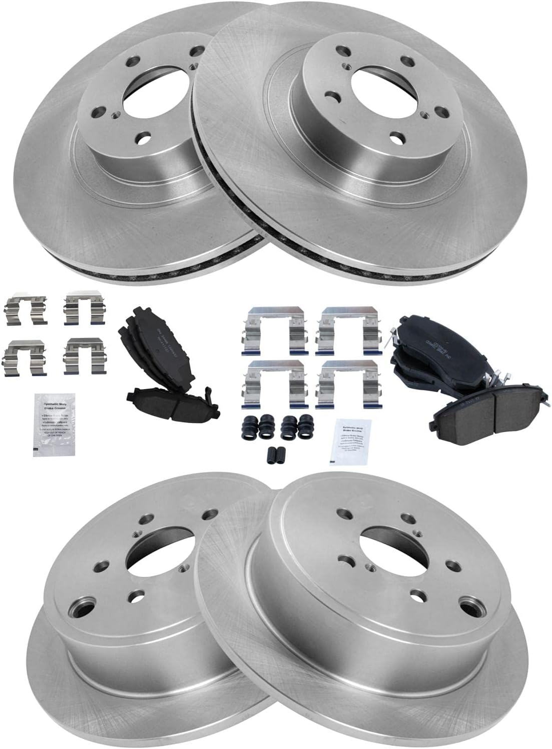 TRQ Front and Rear Brake Pad and Rotor Set Ceramic Vented Solid Rotors Compatible with 2013-2015 Subaru BRZ 2011-2013 Forester 2011-2014 Impreza 2013-2014 Legacy Outback