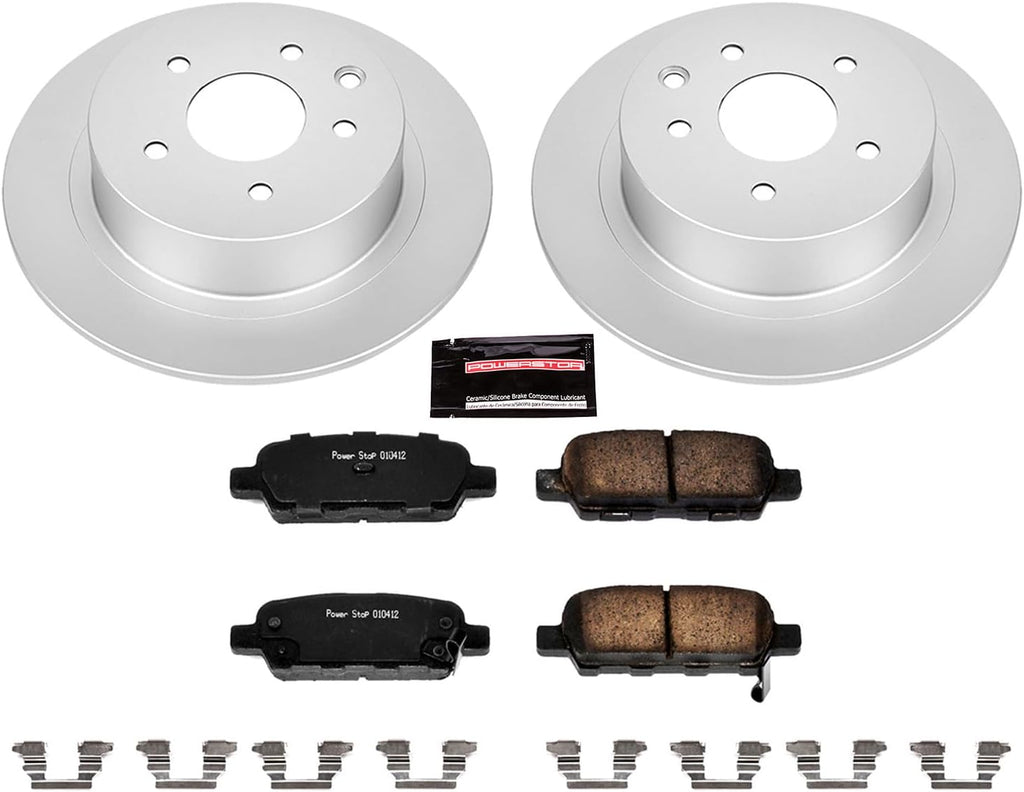 PowerStop Rear Brake Kit for Nissan Altima 2002-06 |Altima 2010-24 |Juke 2011-17 |Maxima 2004-08 |Sentra 2007-18 - Fully-Coated Disc Rotors with Z17 Ceramic Brake Pads Replacement, CRK098