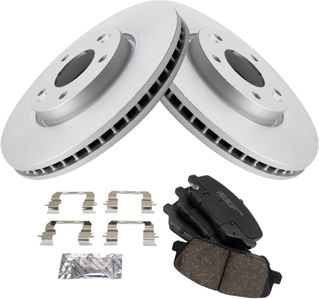 TRQ Front Brake Pad and Rotor Set Ceramic G Coated Vented Rotors Compatible with 2013-2016 Hyundai Veloster 2014-2016 Kia Forte Koup Forte5