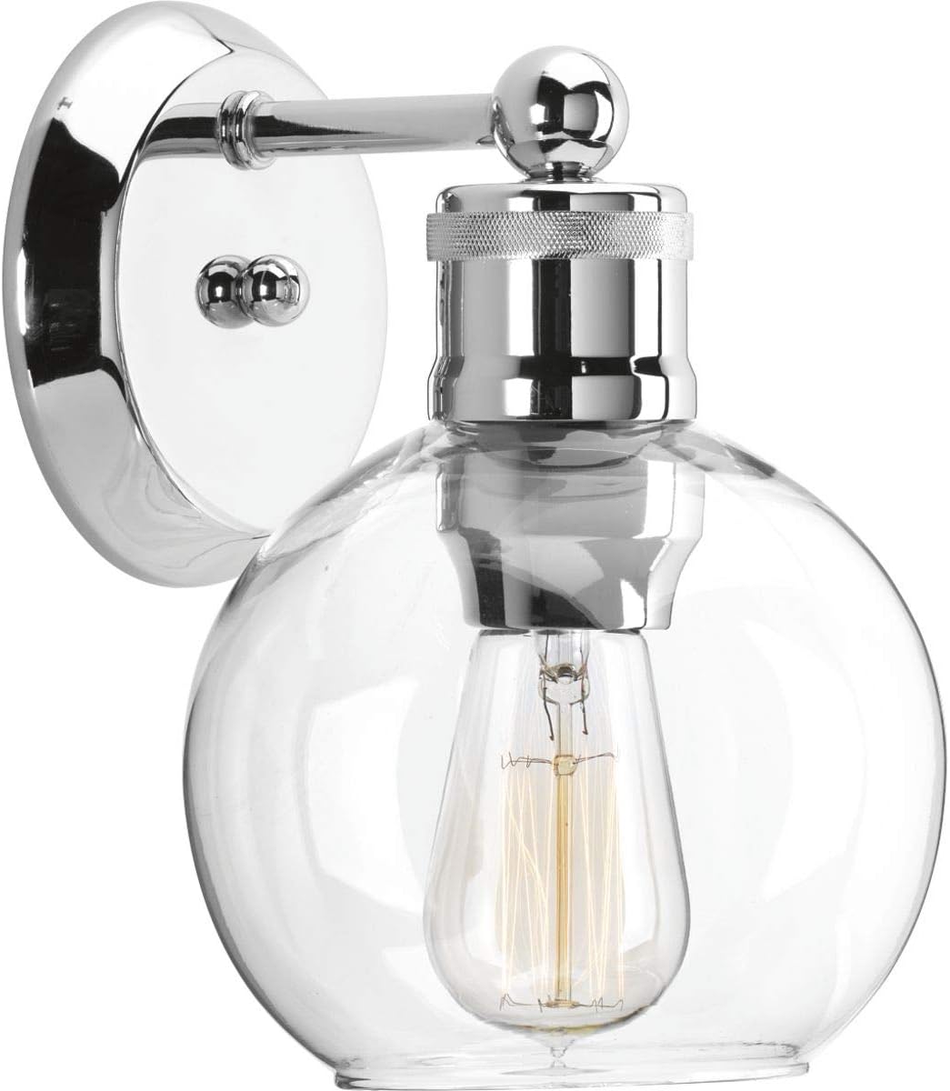 Progress Lighting Hansford Collection 1-Light Clear Glass Coastal Bath Vanity Light Polished Nickel