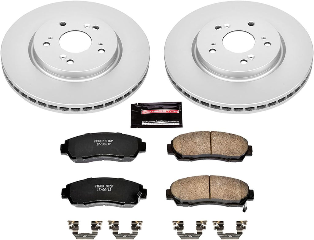PowerStop Front Brake Kit for Acura RDX 2007-12 |Honda Accord Crosstour 2010-11 |CR-V 2007-11 |Crosstour 2012 - Fully-Coated Disc Rotors with Z17 Ceramic Brake Pads Replacement, CRK228