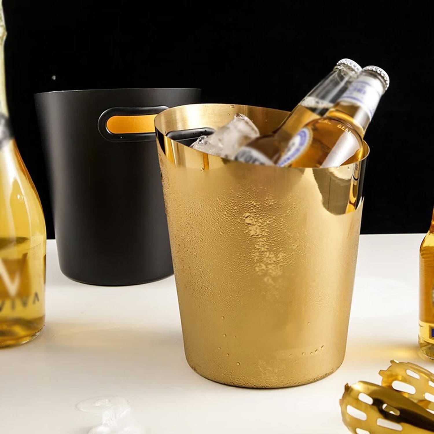 Ice Buckets Stainless Steel Ice Bucket 5L Golden Champagne and Wine Bucket Cooler Ice Buckets for Drinks and Parties Insulated Ice Bucket