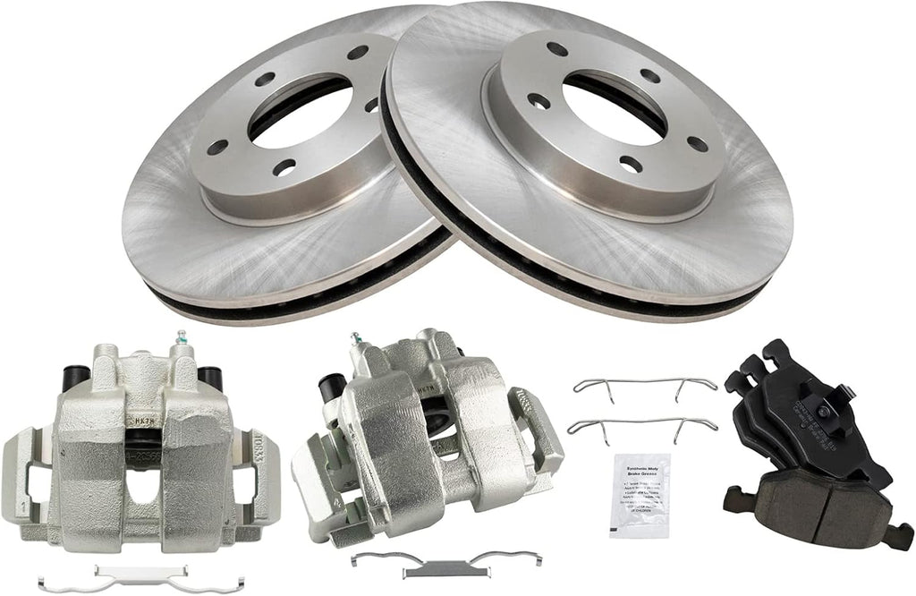 TRQ Front Brake Pad and Rotor Set Ceramic Vented Rotors Calipers Compatible with 2007 Mercury Mariner