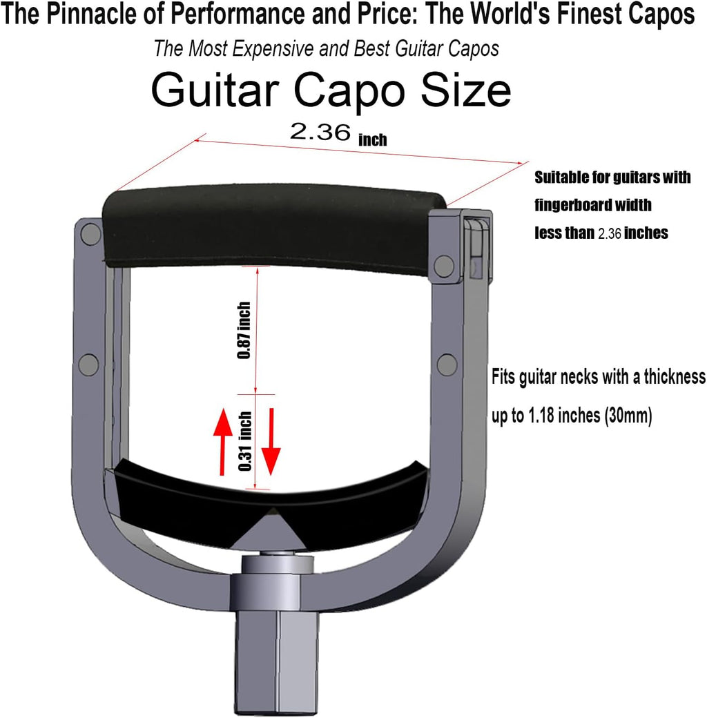 U-Shaped Guitar Capo 304 Stainless Steel | Professional Screw Adjustable Clamp for Acoustic, Electric, Classical Guitars & Bass | Fits 4-12 String & Banjo (9-16' Radius)
