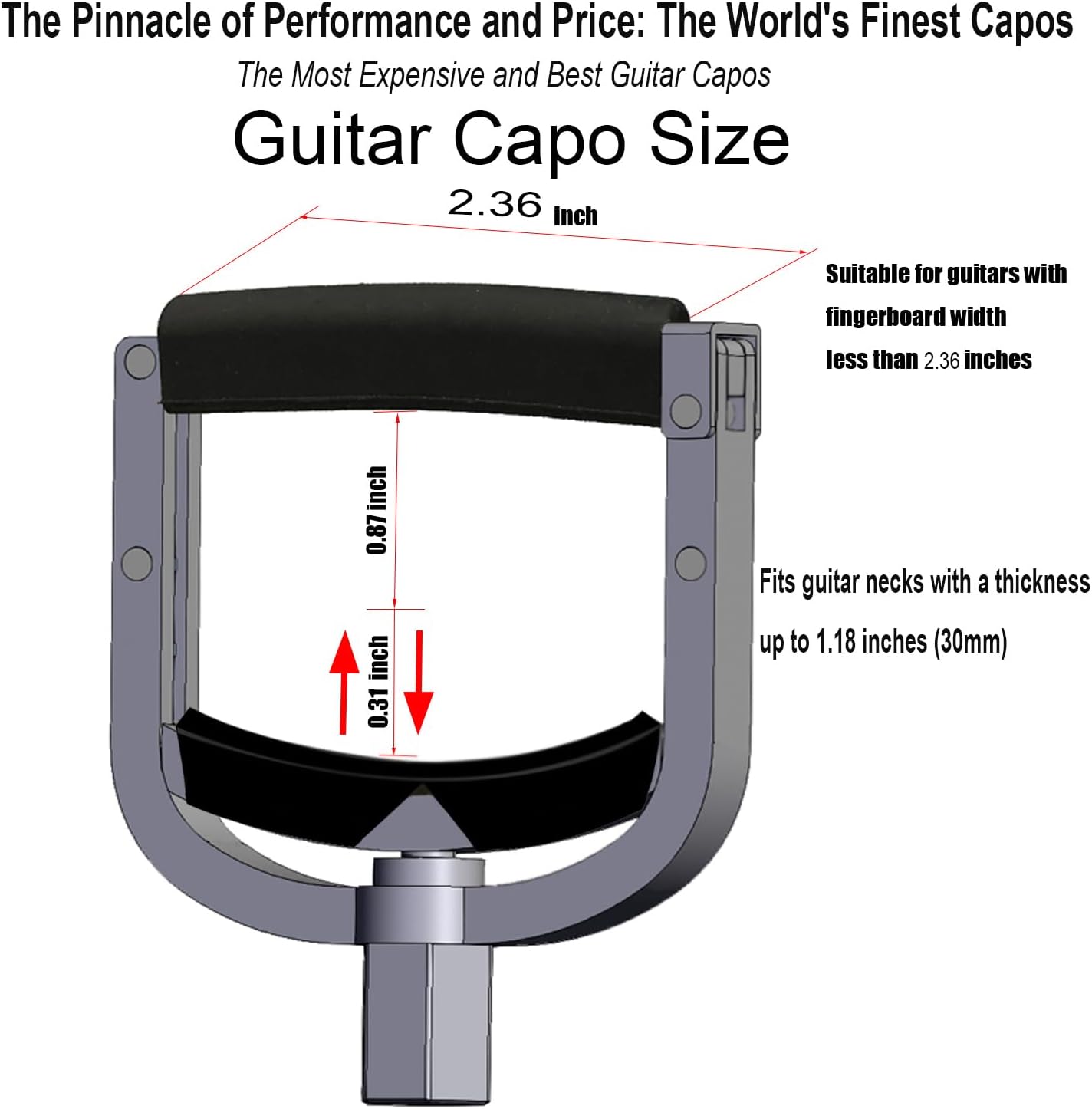 U-Shaped Guitar Capo 304 Stainless Steel | Professional Screw Adjustable Clamp for Acoustic, Electric, Classical Guitars & Bass | Fits 4-12 String & Banjo (9-16' Radius)