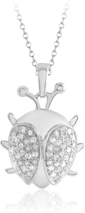 0.10 Cttw Moissanite Delicate Ladybug Pendant Necklace Jewelry Gifts for Women with 18' Inch Chain In 14K White Gold Over Sterling Silver (D Color & VVS1 / VVS2 Clarity)