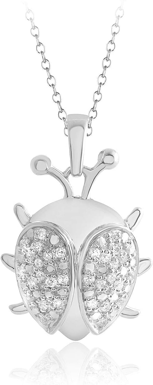 0.10 Cttw Moissanite Delicate Ladybug Pendant Necklace Jewelry Gifts for Women with 18' Inch Chain In 14K White Gold Over Sterling Silver (D Color & VVS1 / VVS2 Clarity)