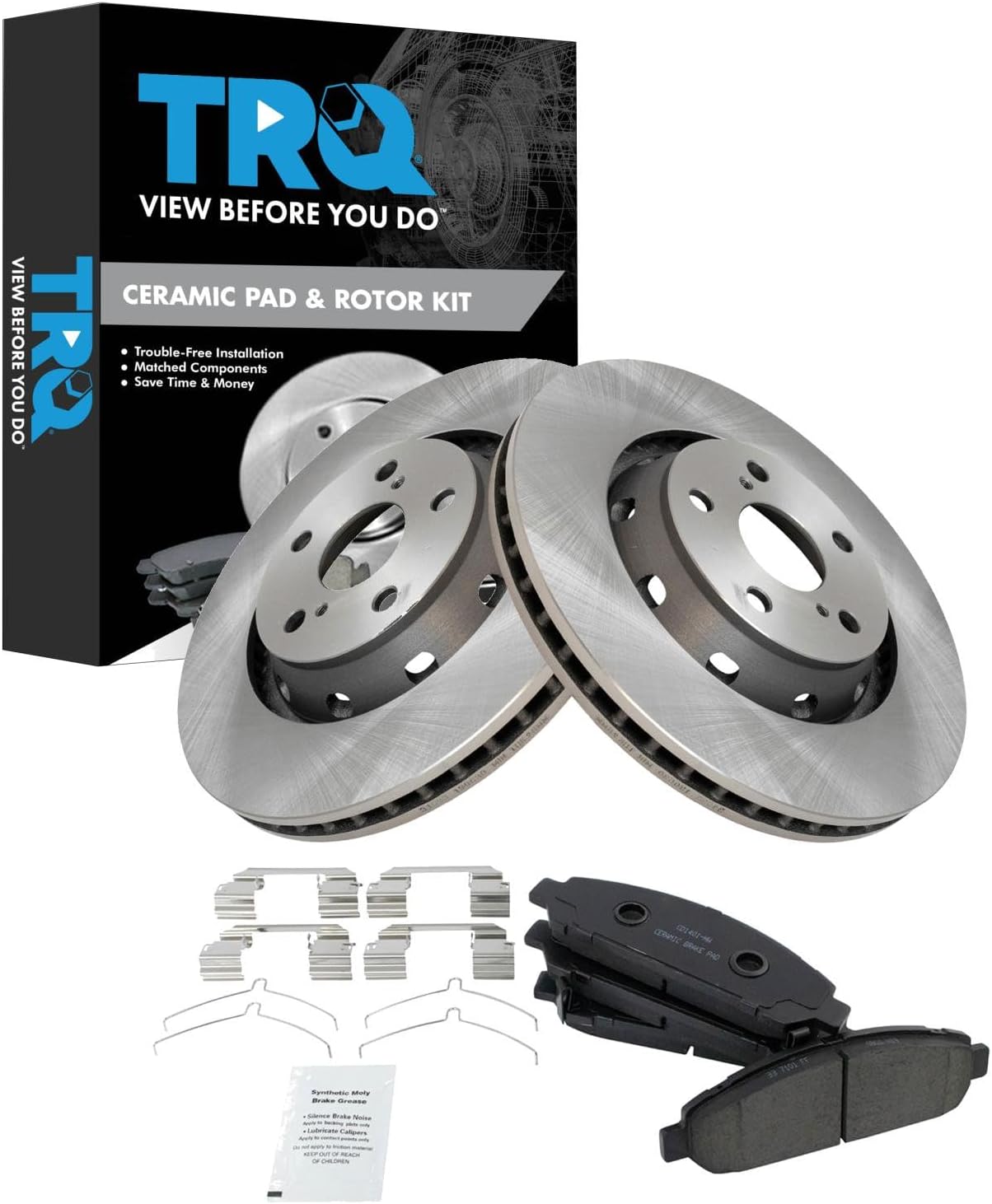 TRQ Front Brake Pad and Rotor Set Ceramic Compatible with 2009-2015 Toyota Venza