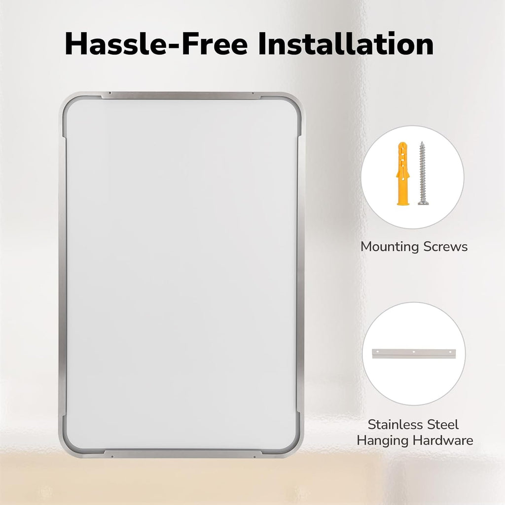 USHOWER Brushed Nickel Bathroom Mirrors 22'x30' 2 Pack, Silver Rectangle Mirrors for Over Sink, Rounded Corner, Aluminum Frame, Anti-Rust, Tempered Glass, Horizontal or Vertical Mounted
