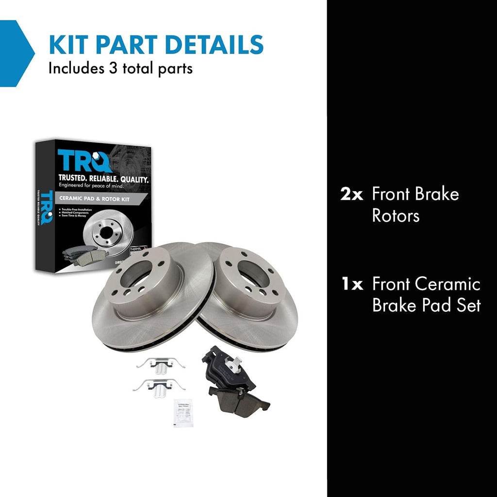 TRQ Front Brake Pad and Rotor Set Ceramic Vented Rotors Compatible with 2008-2013 BMW 128i 2006 325i 325xi 2007 328i 328xi