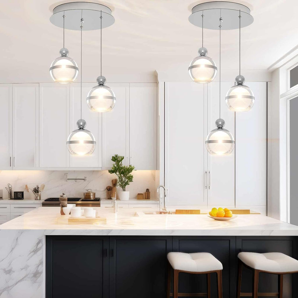 Cluster Acrylic Pendant Lighting, 3 Light Chrome Globe LED Hanging Pendant Light Fixtures with Dimmable, Modern Pendant Lights Kitchen Island for Dining Room Living Room Bedroom Stairs