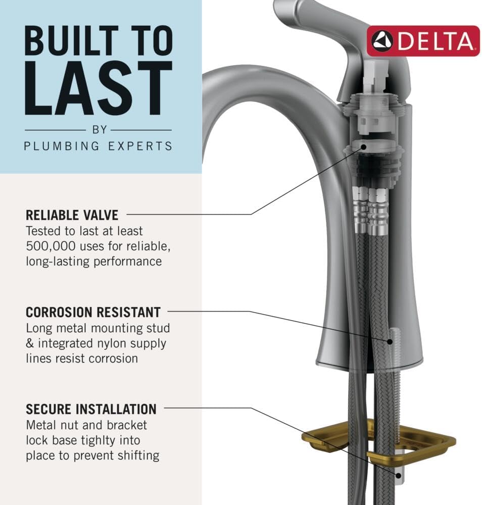 Delta Nicoli Matte Black/ Brushed Gold Bathroom Faucet 1 Hole, Single Hole Bathroom Sink Faucet for Vanity, Push-Pop Drain Assembly, Matte Black/ Champagne Bronze 15749LF-GZ