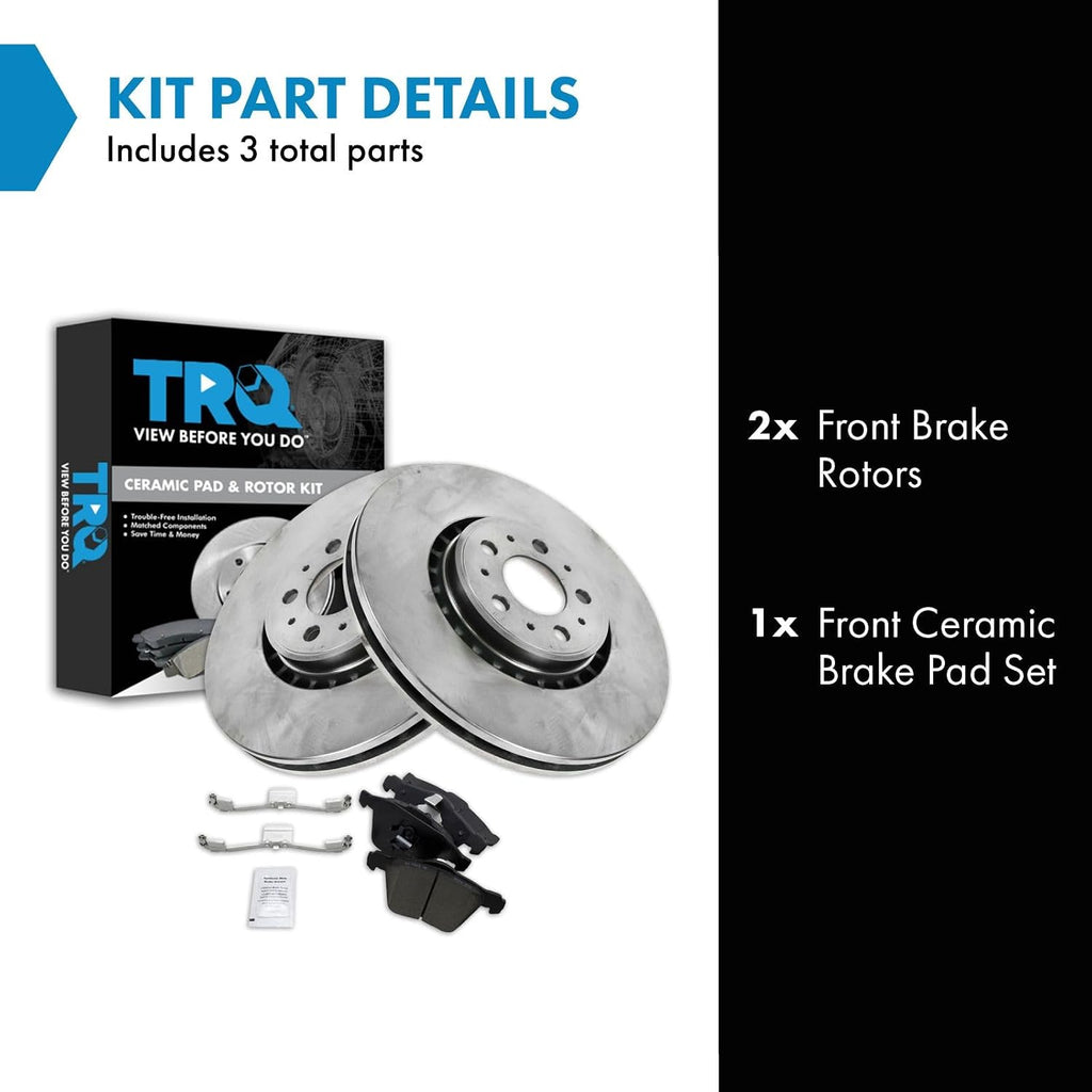 TRQ Front Brake Pad and Rotor Set Ceramic Vented 336 mm Rotors Compatible with 2003-2009 Volvo XC90