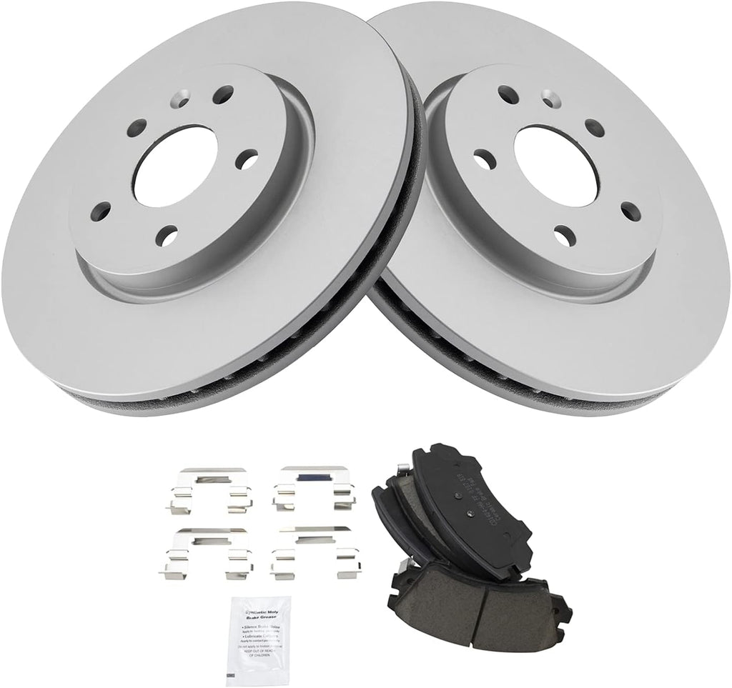 TRQ Front Brake Pad and Rotor Set Ceramic Vented G Coated Rotors Compatible with 2010-2015 Chevrolet Camaro