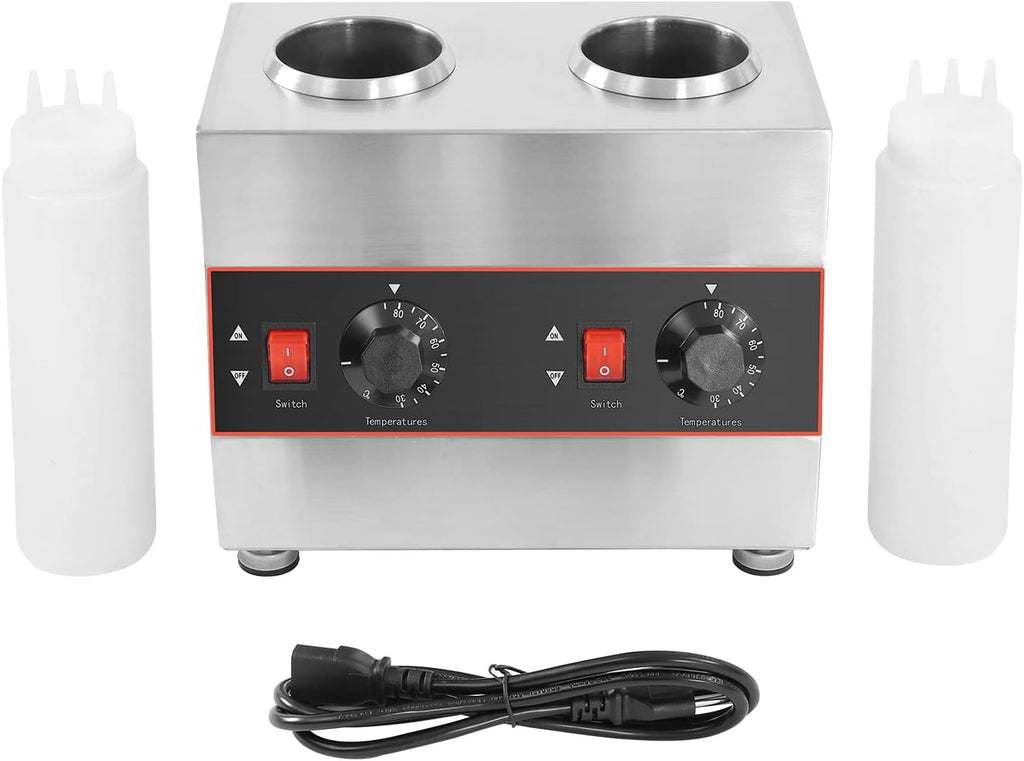 Commercial Electric Sauce Warmer Heater, 2 Grids Countertop Food Sauce Dispenser Heater, Jam Cheese Chocolate Caramel Sauce Heat Preservation Machine 86-185 ℉ 650ml (2 Bottles)