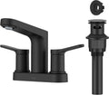 KRAUS Indy Centerset Bathroom Faucet in Matte Black with 2 Handles, Pop Up Drain and Supply Lines, FUS-14102MB