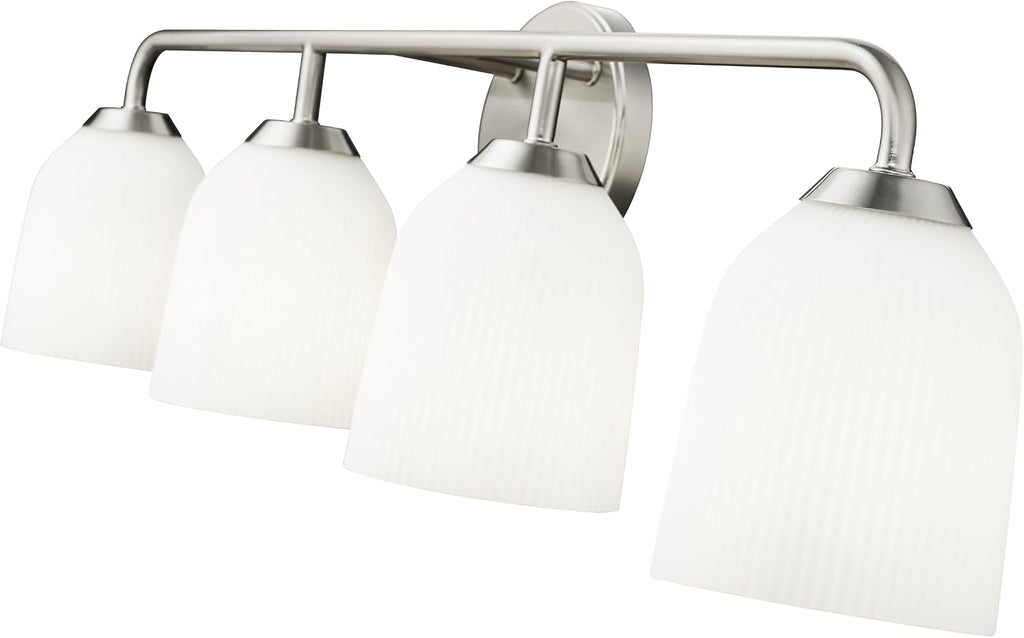 ML Lighting | Norah Collection | 22304-BN | Indoor 4 Light Vanity in Brushed Nickel with Opal Ribbed Glass Shade | Elegant and Versatile Design for Any Bathroom