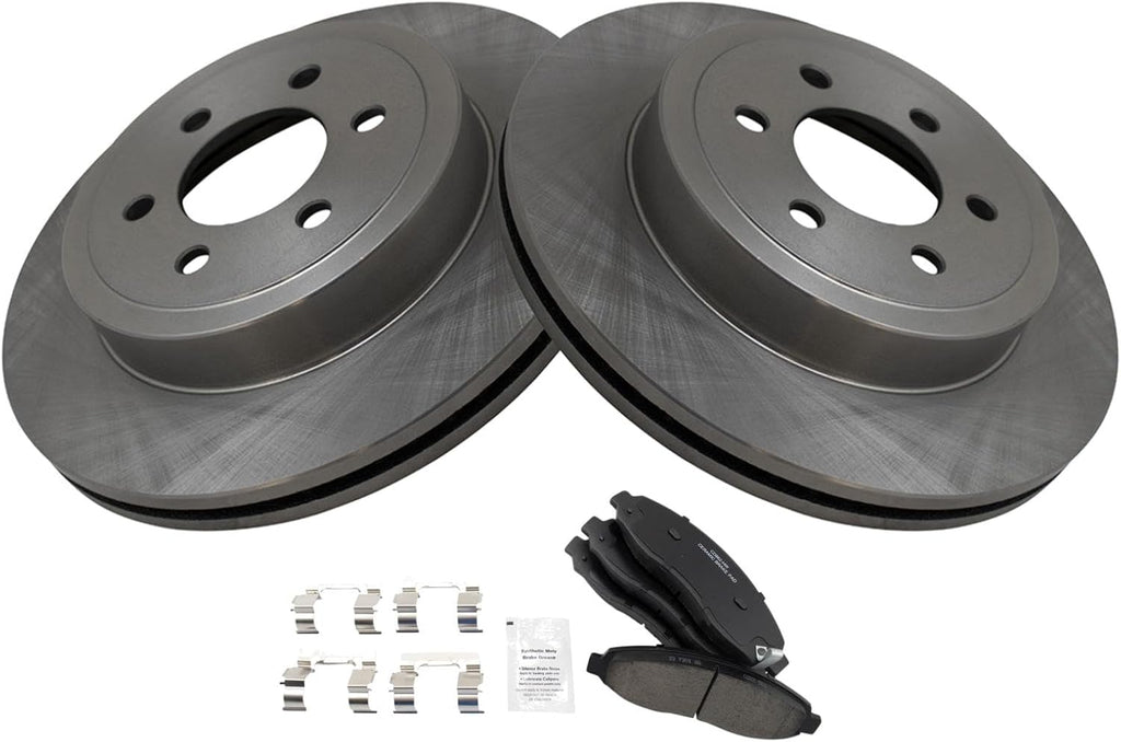 TRQ Front Brake Pad and Rotor Set Ceramic Vented Rotors Compatible with 2003-2004 Dodge Dakota