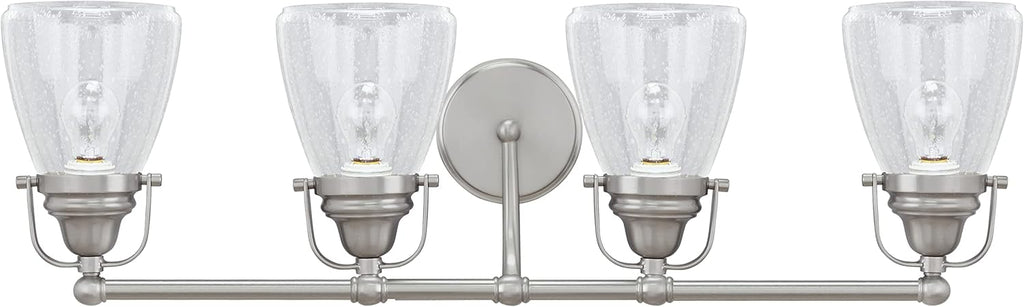 Aspen Creative 62100, Four-Light Metal Bathroom Vanity Wall Light Fixture, 32 1/2' Wide, Transitional Design in Brushed Nickel with Clear Seedy Glass Shade